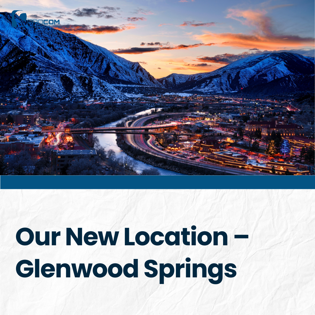 A picture for Procom's blog post called "Our New Location – Glenwood Springs." Features a picture of Glenwood Springs from an aerial view.