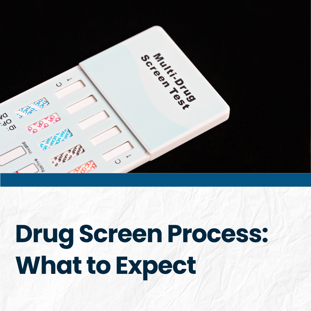 A picture for Procom's blog post called "Drug Screen Process: What to Expect." Features a picture of a multi-drug screen test with a panel of different drugs.